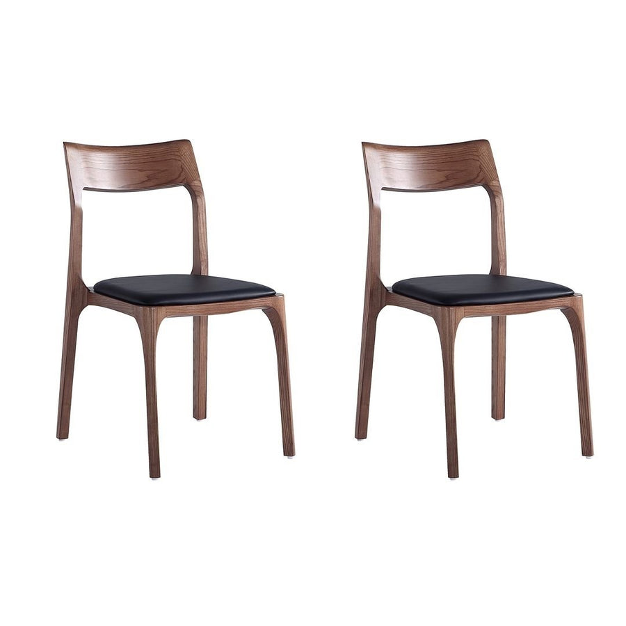 Modern Moderno Stackable Dining Chair Upholstered in Leatherette with Solid Wood Frame in Walnut and Black- Set of 2 Image 1