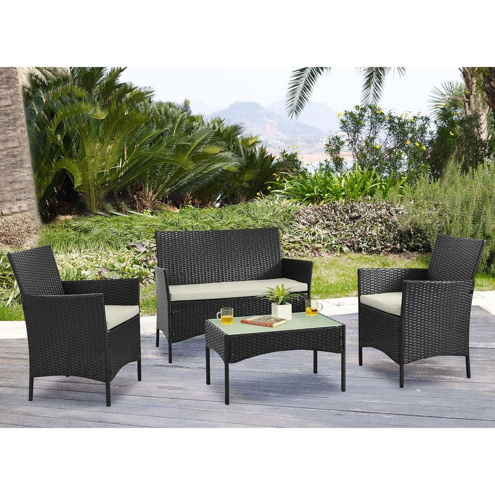 Imperia Steel Rattan 4-Piece Patio Conversation Set with Cushions Image 2