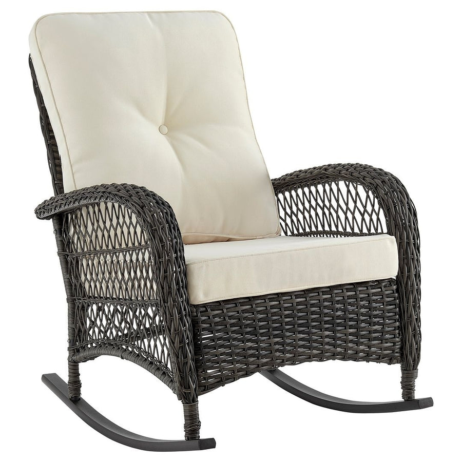 Furttuo Steel Rattan Outdoor Rocking Chair with Cushions Image 1