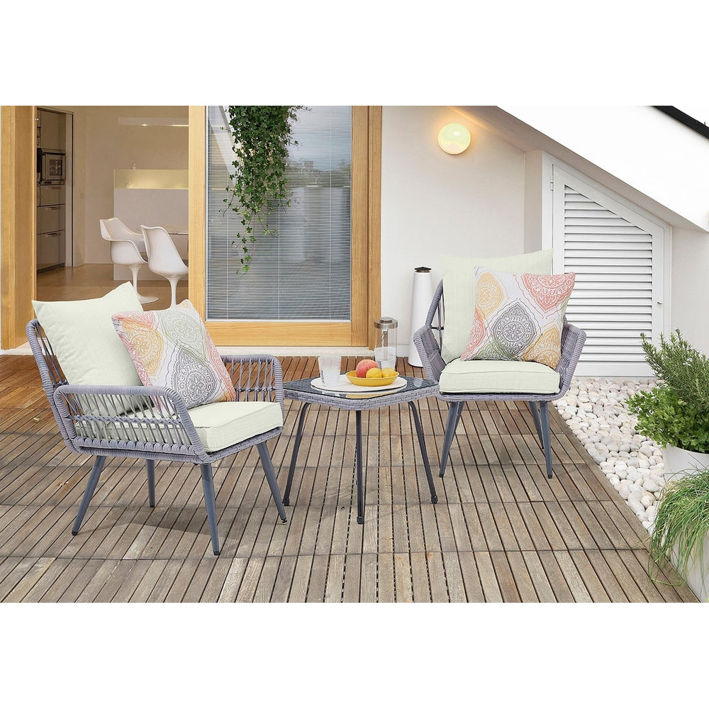 Cannes Rope Wicker 3-Piece Patio Conversation Set with Cushions Image 2
