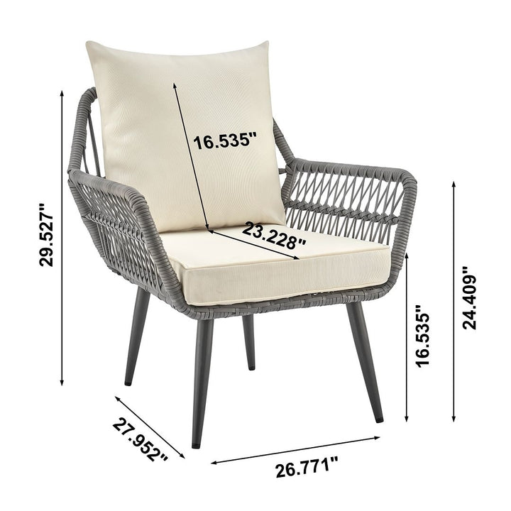 Cannes Rope Wicker 3-Piece Patio Conversation Set with Cushions Image 3