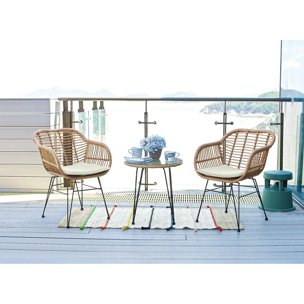 Antibes 1.0 Steel Rattan 3-Piece Patio Conversation Set with Cushions Image 2