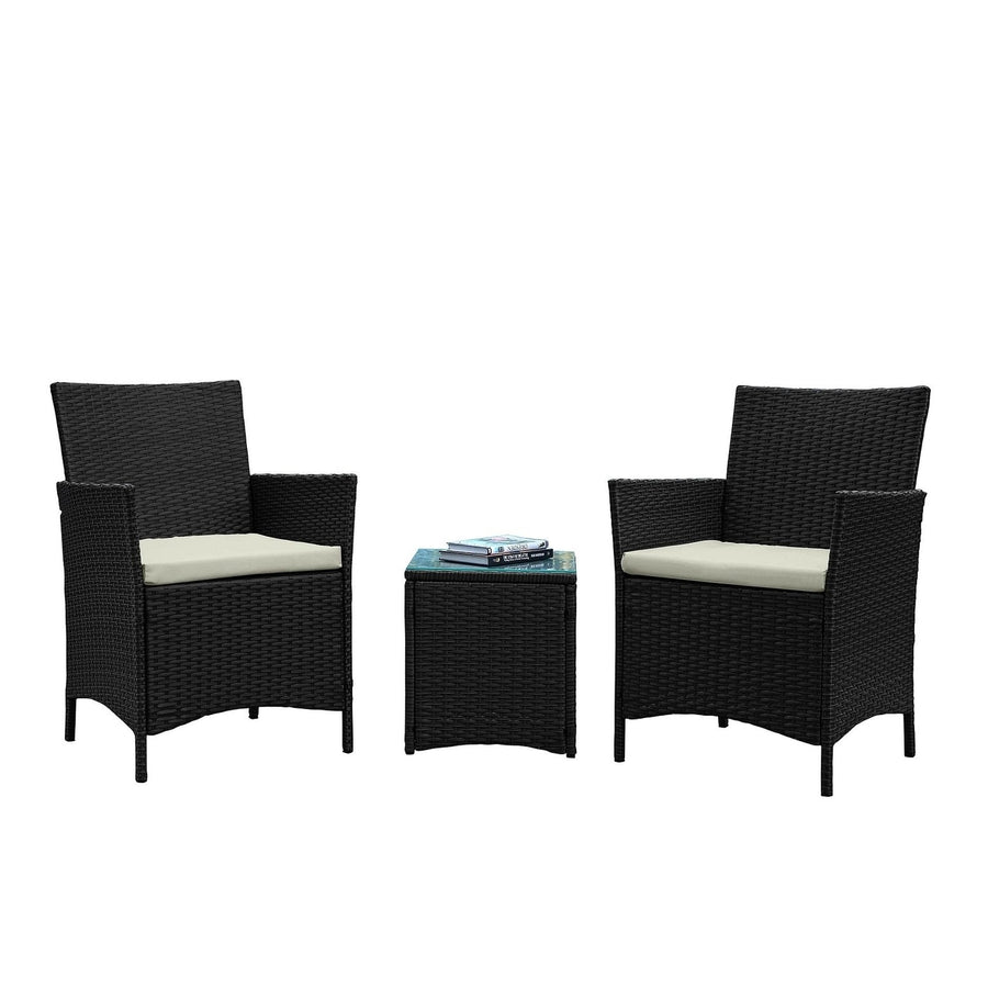 Imperia Steel Rattan 3-Piece Patio Conversation Set with Cushions Image 1