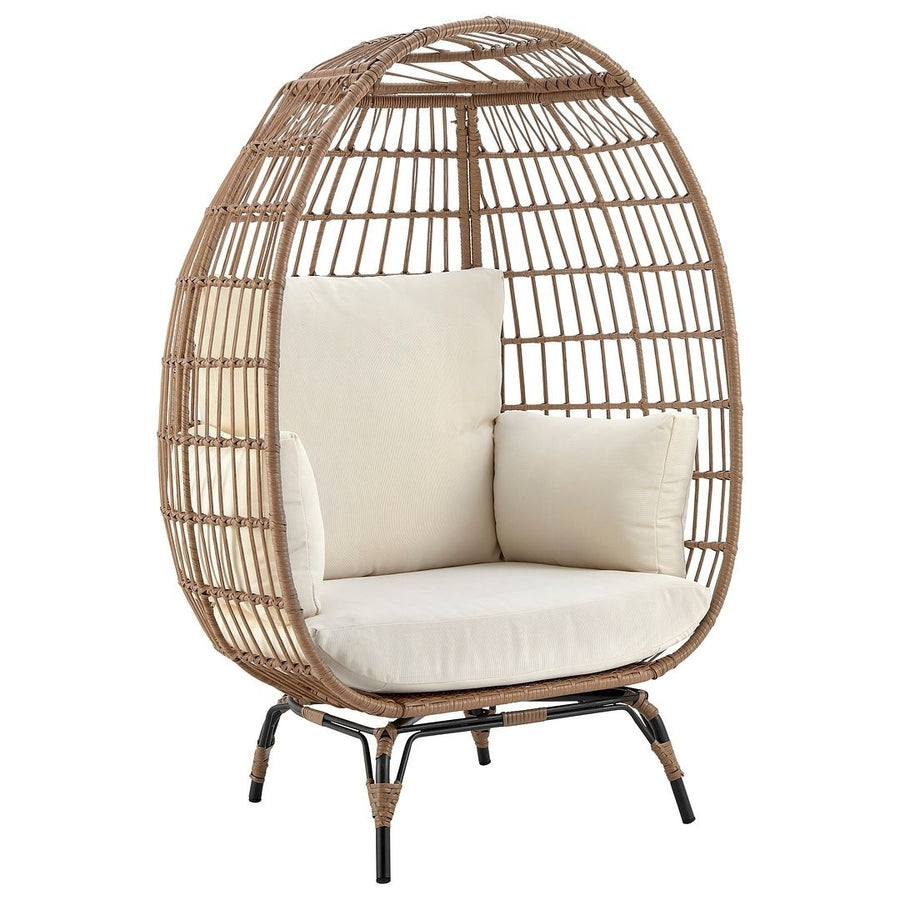 Spezia Freestanding Steel and Rattan Outdoor Egg Chair with Cushions Image 1