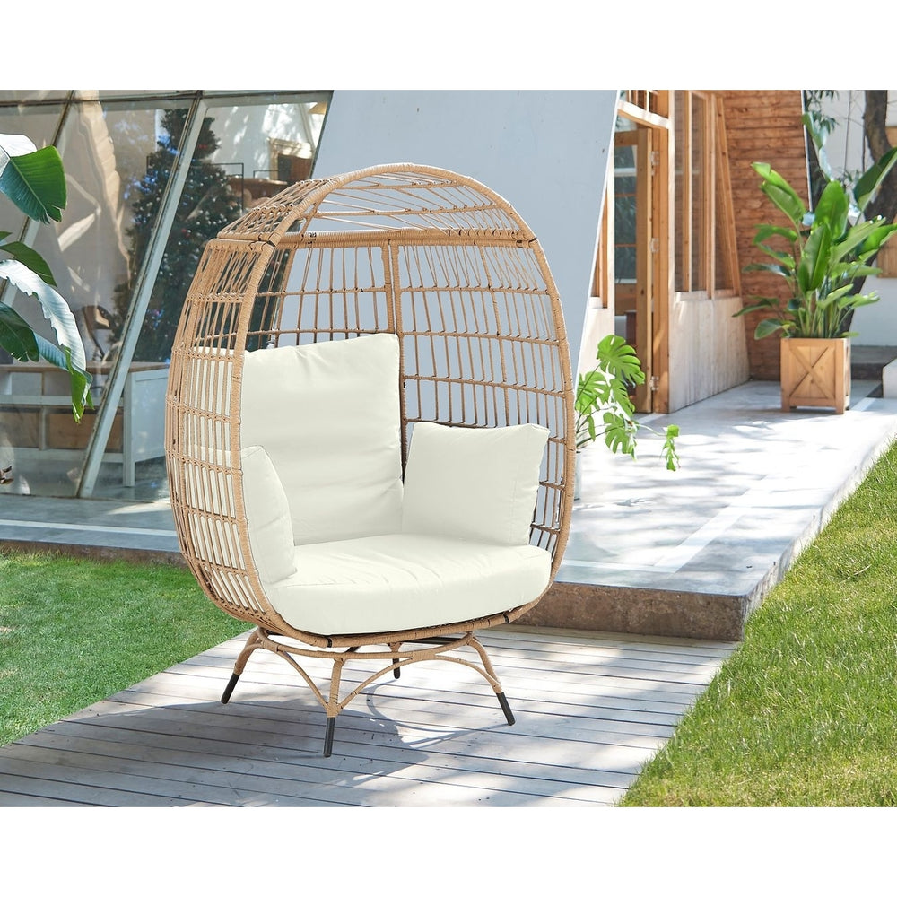 Spezia Freestanding Steel and Rattan Outdoor Egg Chair with Cushions Image 2