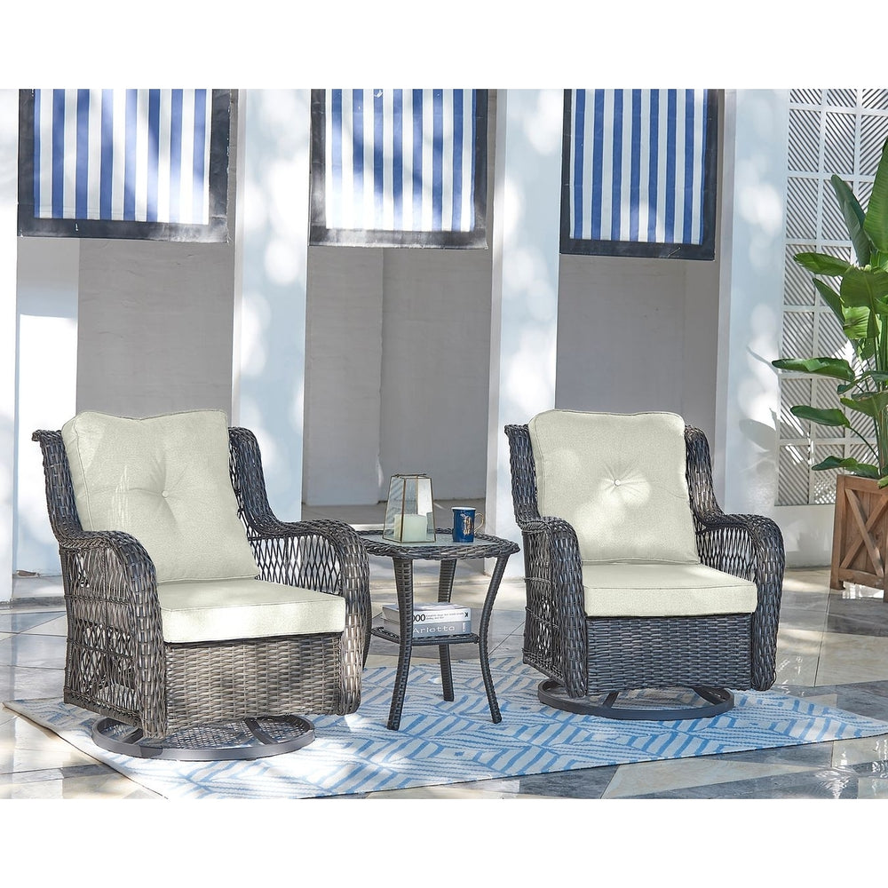 Fruttuo Swivel Steel Rattan 3-Piece Patio Conversation Set with Cushions Image 2