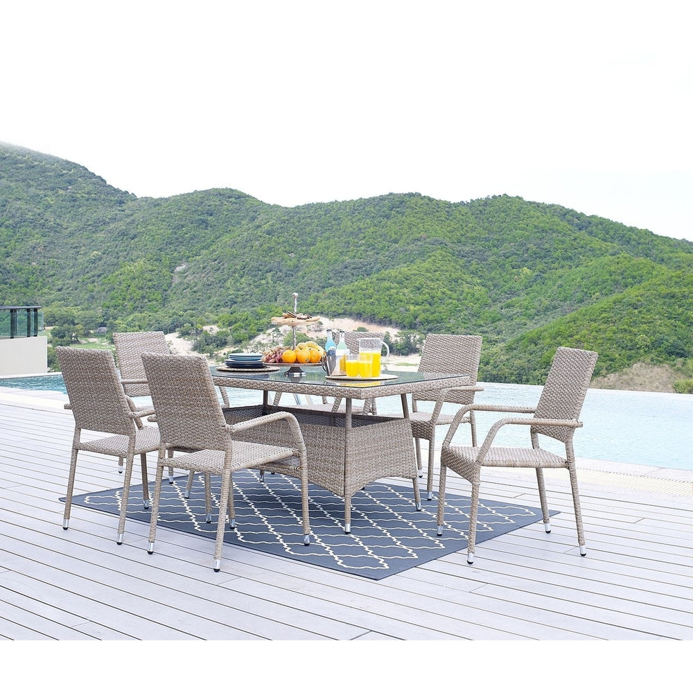 Genoa Patio Dining Table with Glass Top in Nature Tan Weave Image 2