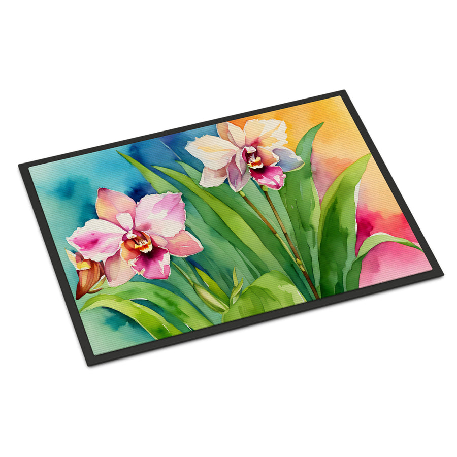Orchids in Watercolor Doormat 18x27 Image 1