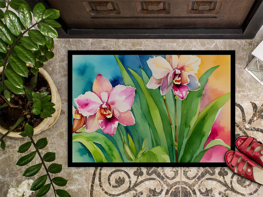 Orchids in Watercolor Doormat 18x27 Image 3