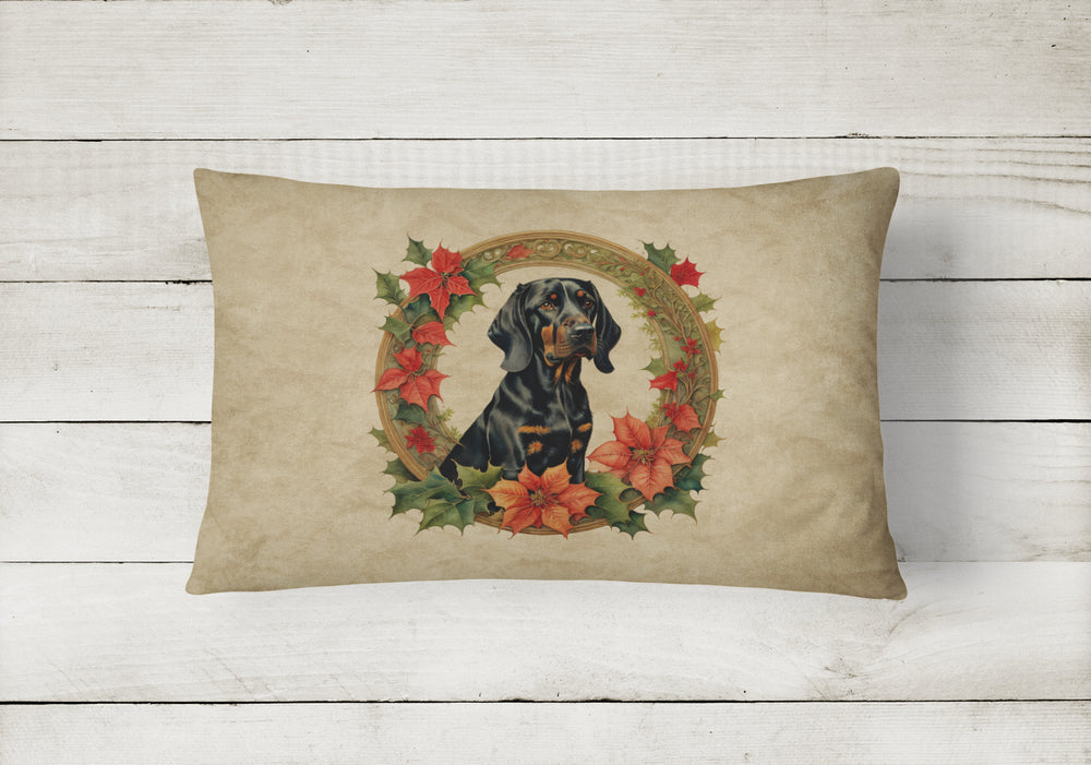 Black and Tan Coonhound Christmas Flowers Throw Pillow Image 2