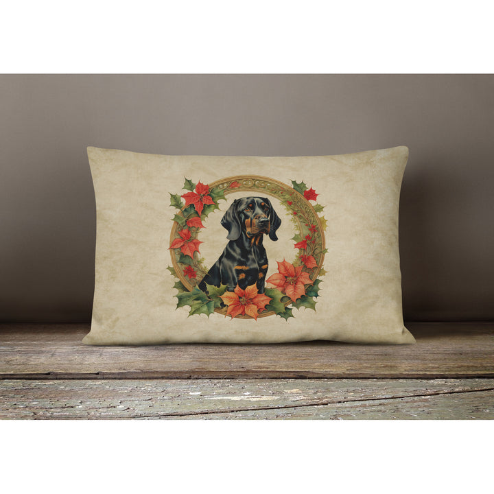 Black and Tan Coonhound Christmas Flowers Throw Pillow Image 4