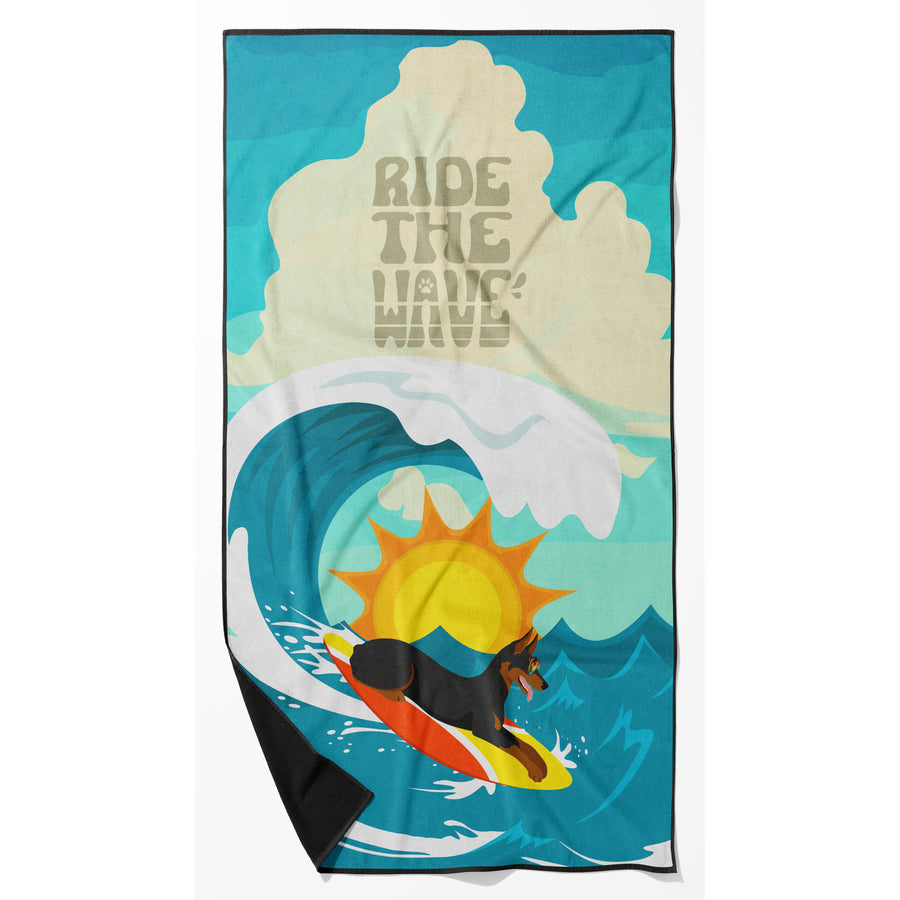 Surfer Dog Doberman Pinscher Premium Beach Towel Image 1