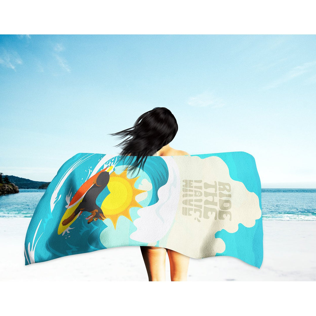 Surfer Dog Doberman Pinscher Premium Beach Towel Image 3