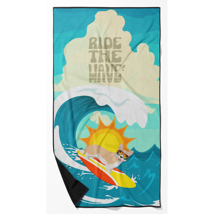 Surfer Dog Fawn Cardigan Corgi Premium Beach Towel Image 1