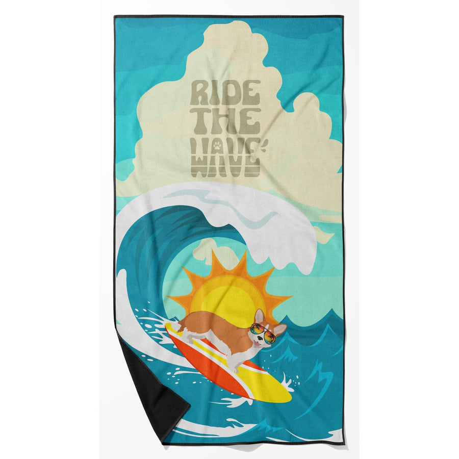 Surfer Dog Red Cardigan Corgi Premium Beach Towel Image 1
