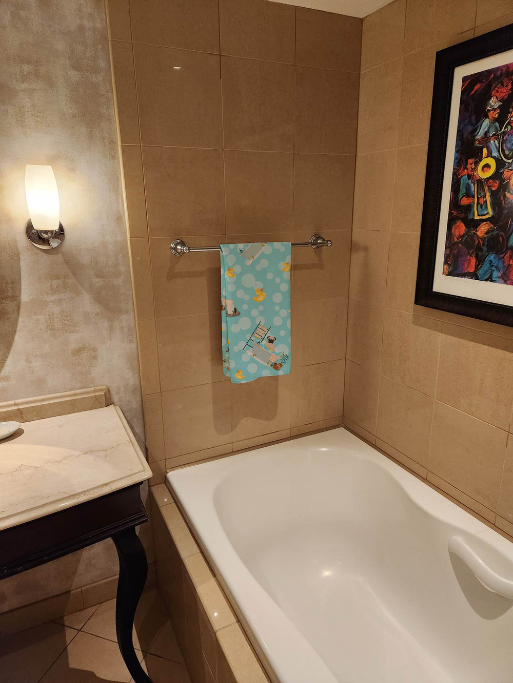 Fawn Pug Bath Towel Large Image 2