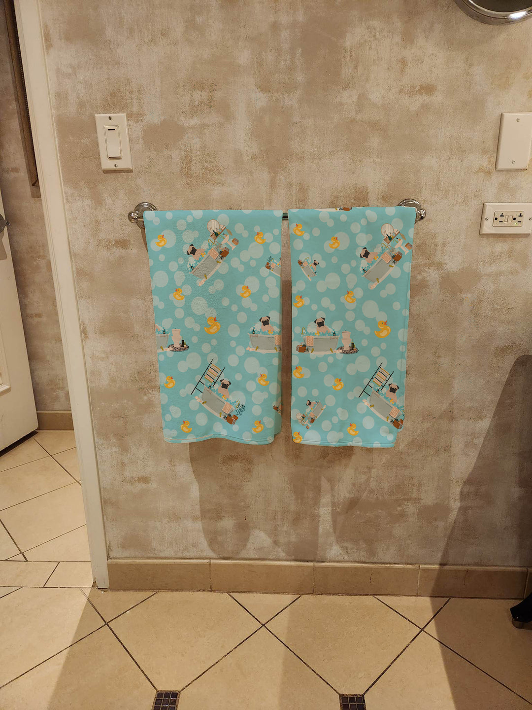 Fawn Pug Bath Towel Large Image 3