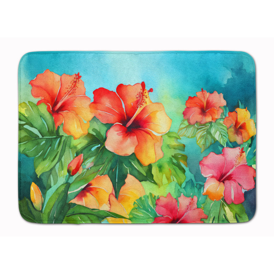 Hawaii Hawaiian Hibiscus in Watercolor Memory Foam Kitchen Mat Image 1