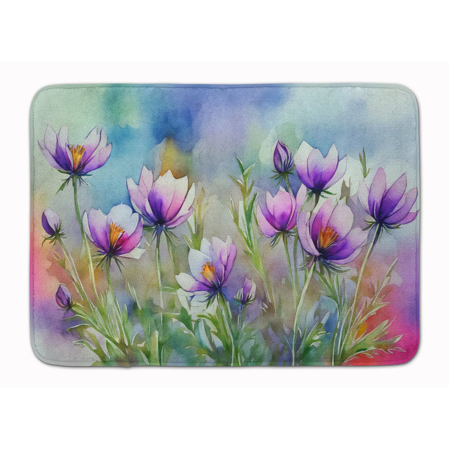 South Dakota Pasque Flowers in Watercolor Memory Foam Kitchen Mat Image 1