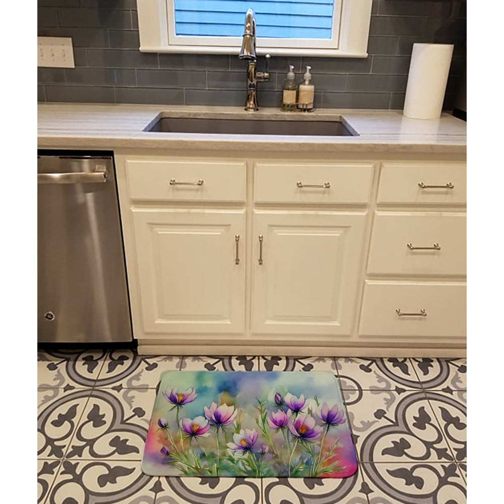 South Dakota Pasque Flowers in Watercolor Memory Foam Kitchen Mat Image 2