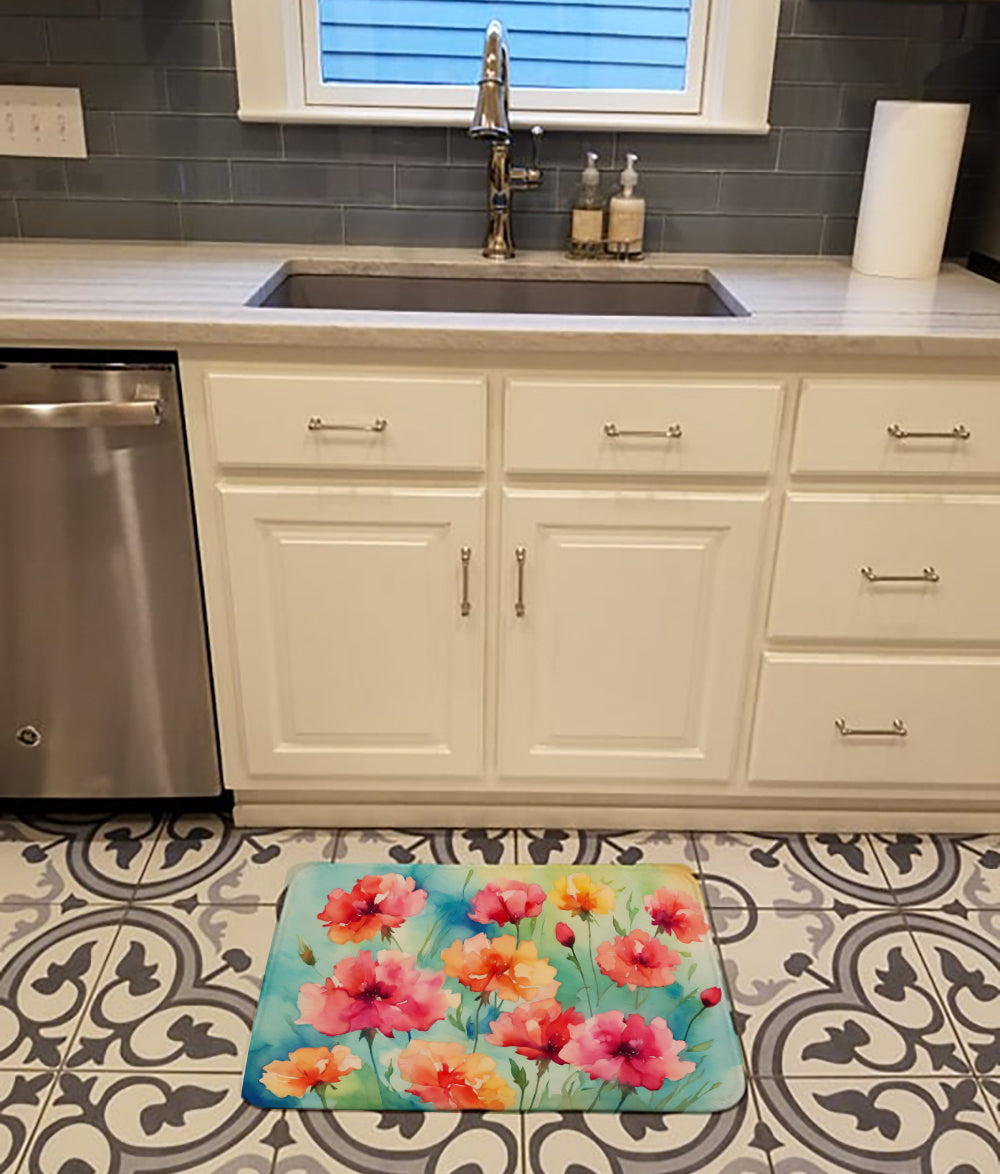 Carnations in Watercolor Memory Foam Kitchen Mat Image 2
