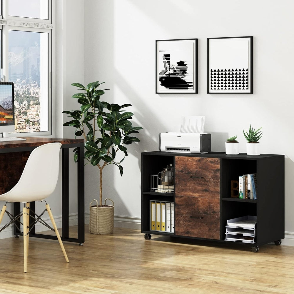2 Drawer File Cabinet, Large Mobile Lateral Filing Cabinet Letter Size, Modern Printer Stand with Shelves Image 2