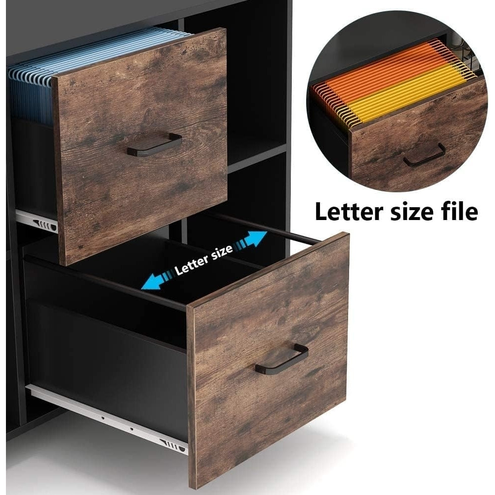 2 Drawer File Cabinet, Large Mobile Lateral Filing Cabinet Letter Size, Modern Printer Stand with Shelves Image 6