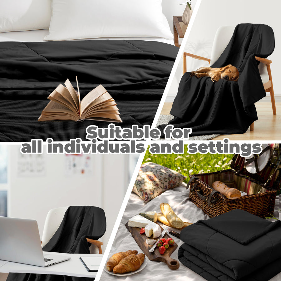 Oversize Blanket, 90" x 90" Queen Size Soft Washable Double Sided Blankets for Hot Sleepers, Black Image 1
