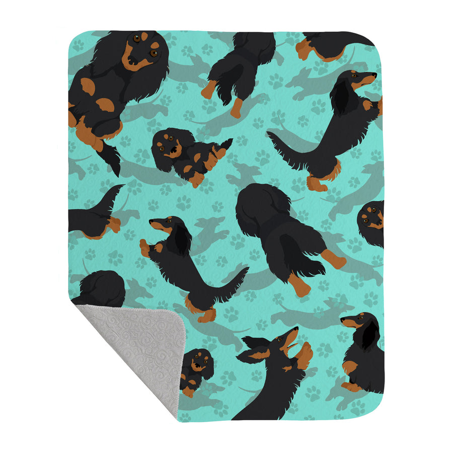 Longhaired Black Tan Dachshund Quilted Blanket 50x60 Image 1