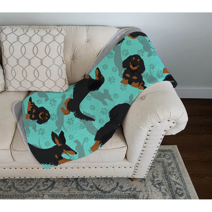 Longhaired Black Tan Dachshund Quilted Blanket 50x60 Image 3