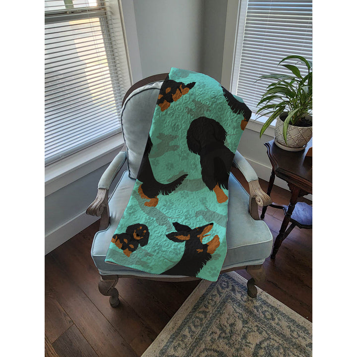 Longhaired Black Tan Dachshund Quilted Blanket 50x60 Image 4