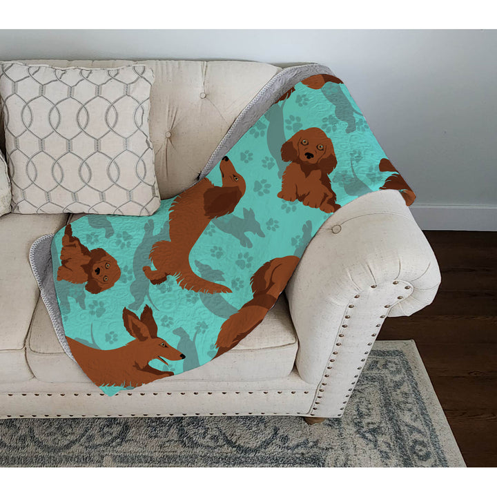 Longhaired Red Dachshund Quilted Blanket 50x60 Image 3
