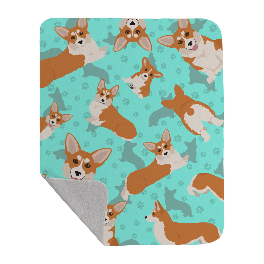 Red and White Pembroke Corgi Quilted Blanket 50x60 Image 1