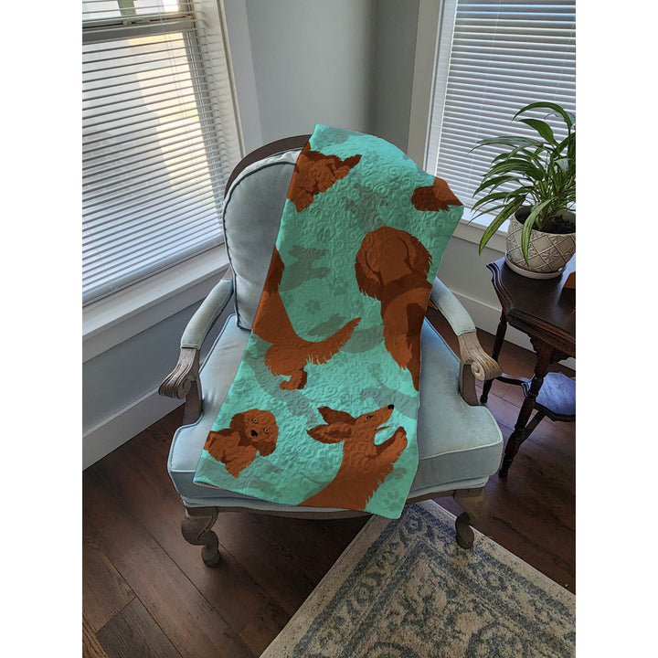 Longhaired Red Dachshund Quilted Blanket 50x60 Image 4