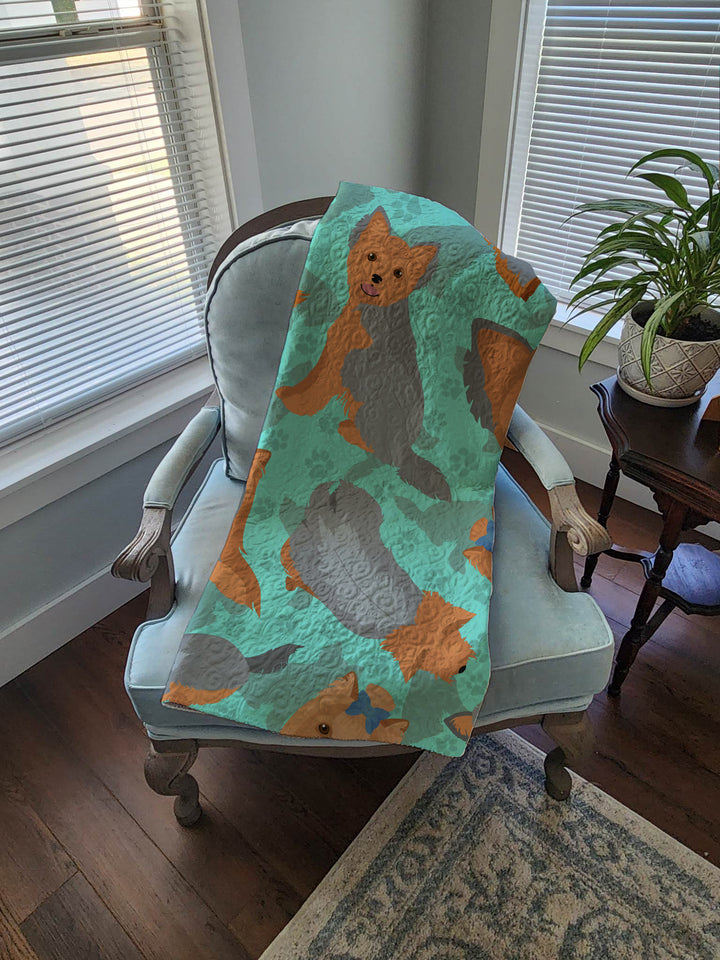 Blue and Tan Yorkie Quilted Blanket 50x60 Image 4
