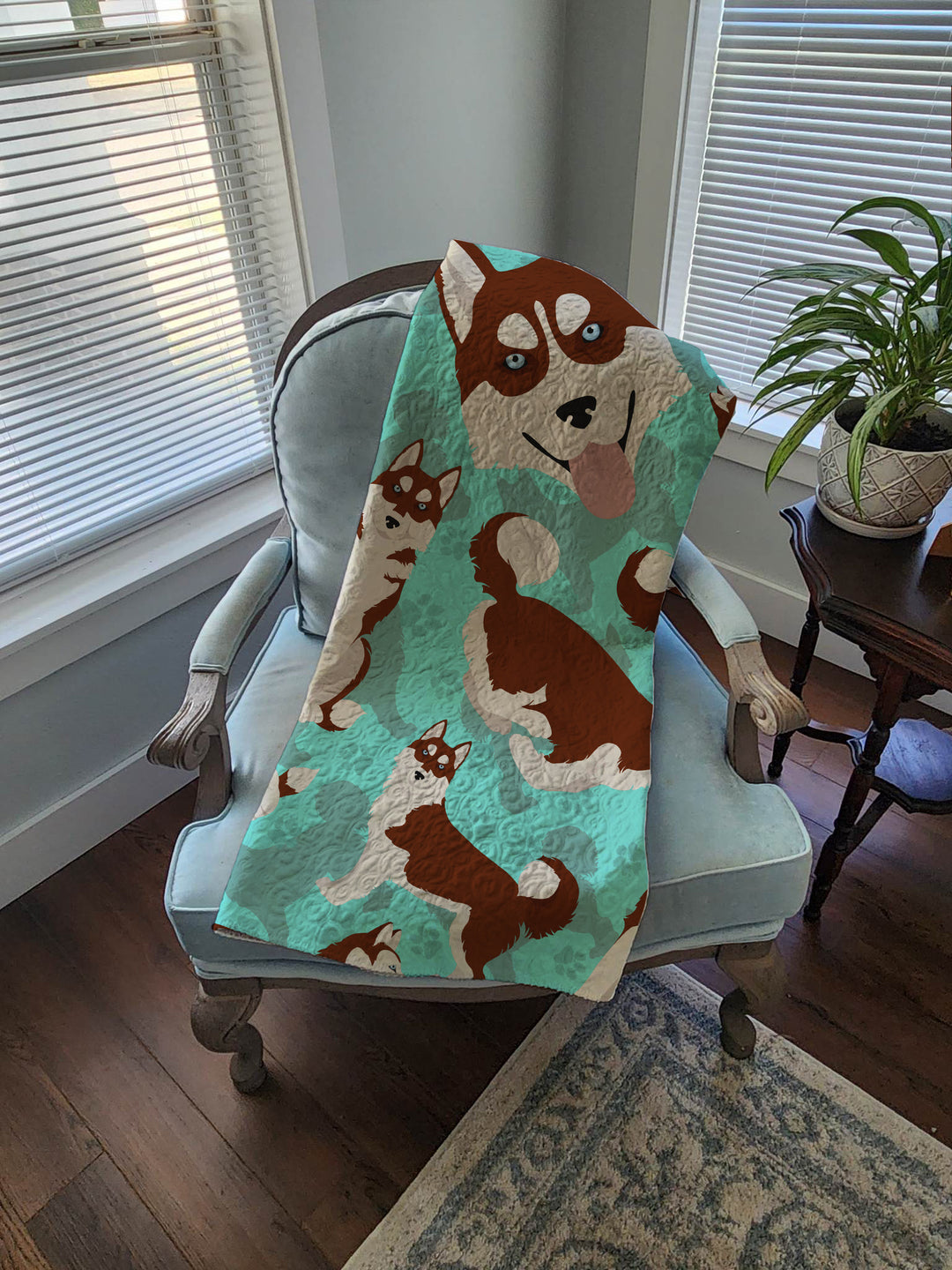 Red Siberian Husky Quilted Blanket 50x60 Image 4