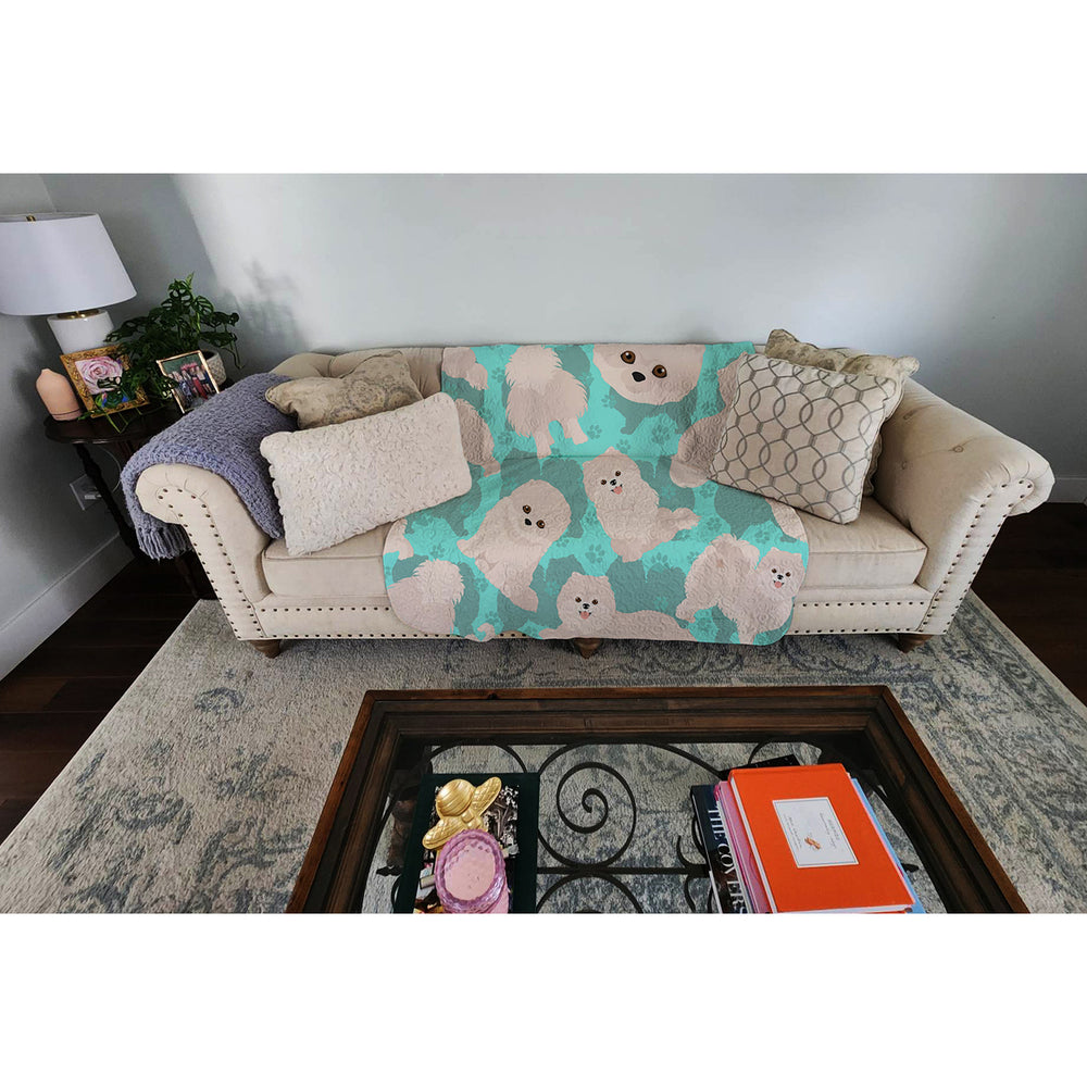 White Pomeranian Quilted Blanket 50x60 Image 2