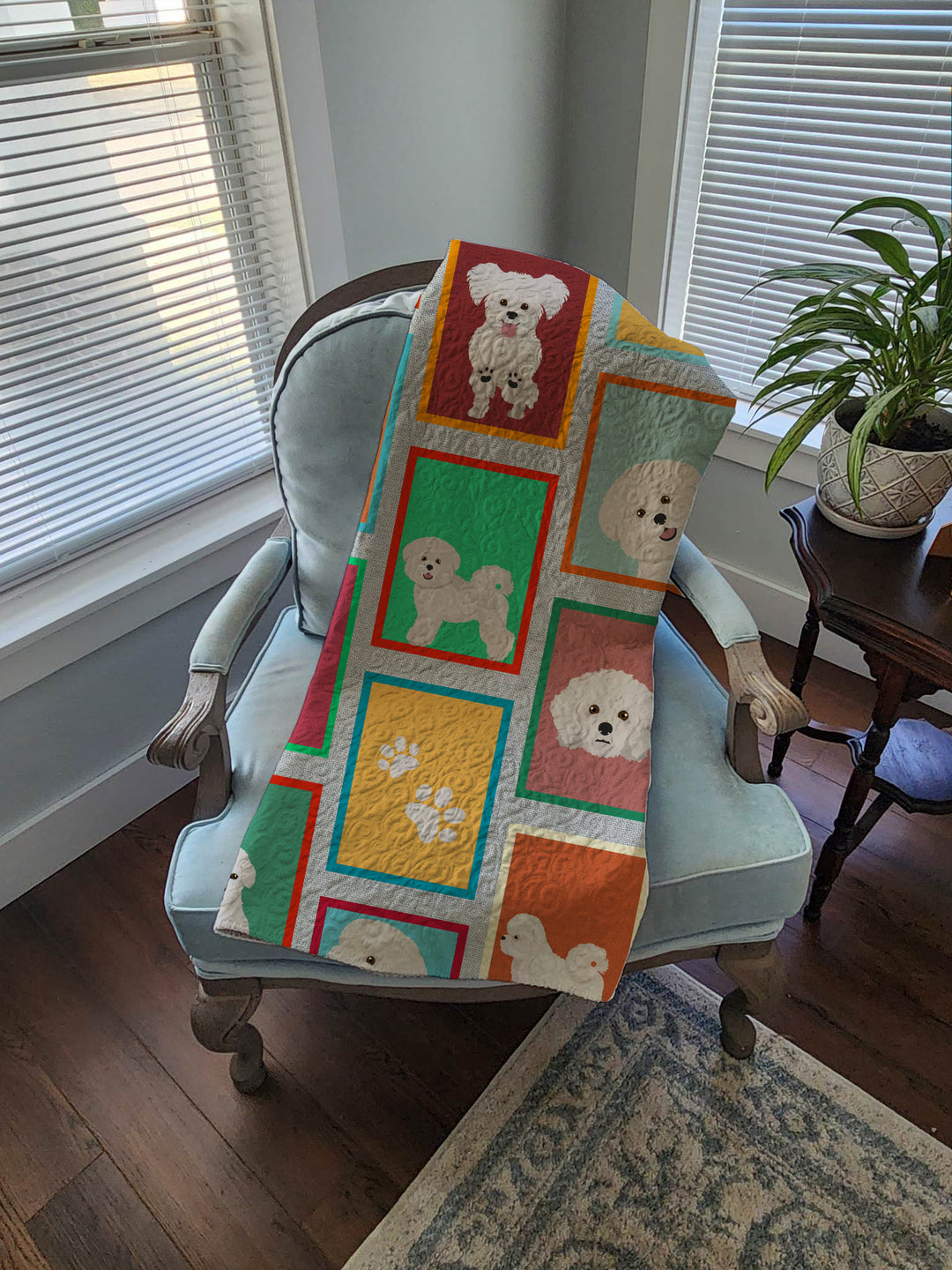 Lots of Bichon Frise Quilted Blanket 50x60 Image 4
