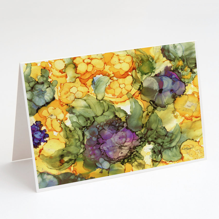 Abstract Flowers Purple and Yellow Greeting Cards and Envelopes Pack of 8 Image 1