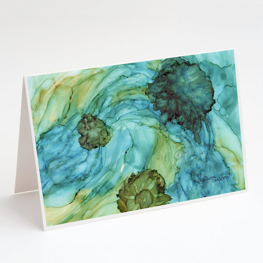 Abstract in Teal Flowers Greeting Cards and Envelopes Pack of 8 Image 1