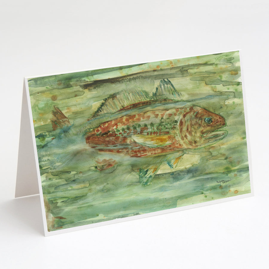 Abstract Red Fish Greeting Cards and Envelopes Pack of 8 Image 1