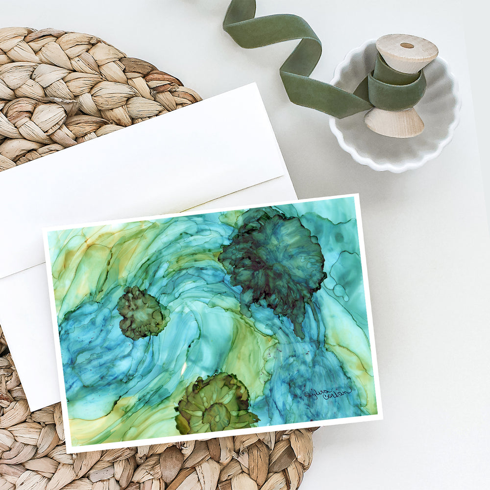 Abstract in Teal Flowers Greeting Cards and Envelopes Pack of 8 Image 2
