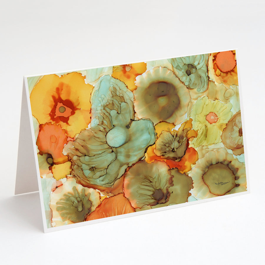Abstract Flowers Teal and Orange Greeting Cards and Envelopes Pack of 8 Image 1