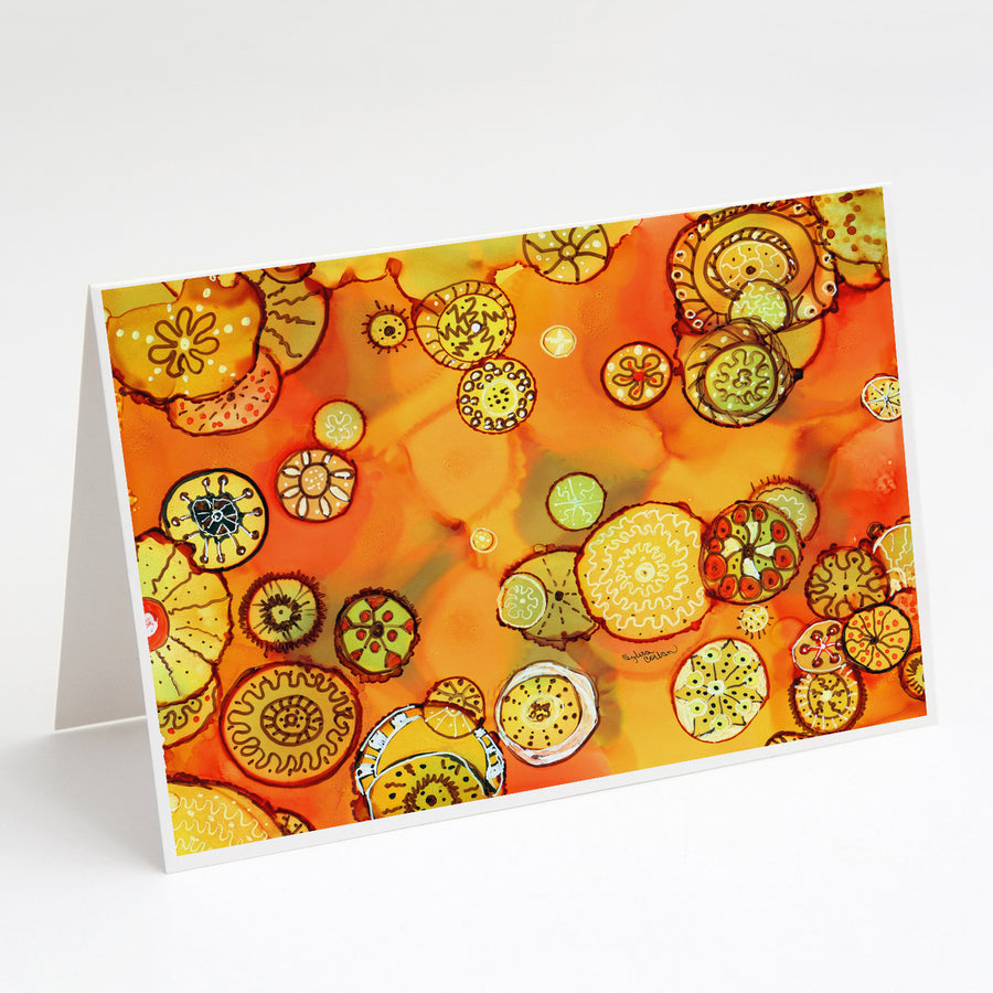 Abstract Flowers in Oranges and Yellows Greeting Cards and Envelopes Pack of 8 Image 1