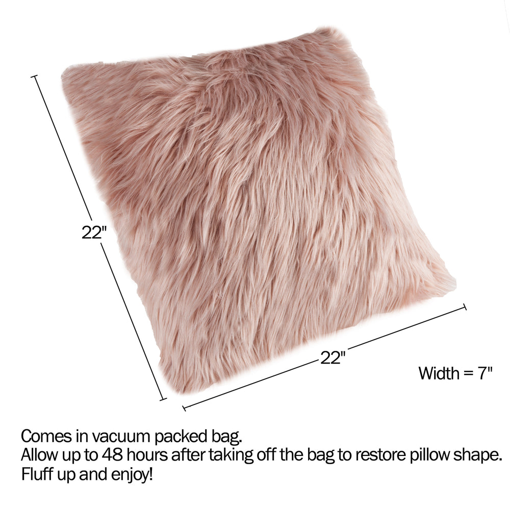 Large Throw Pillow Pink Shag Furry Decor for Couch or Bed 22 Inches Image 2