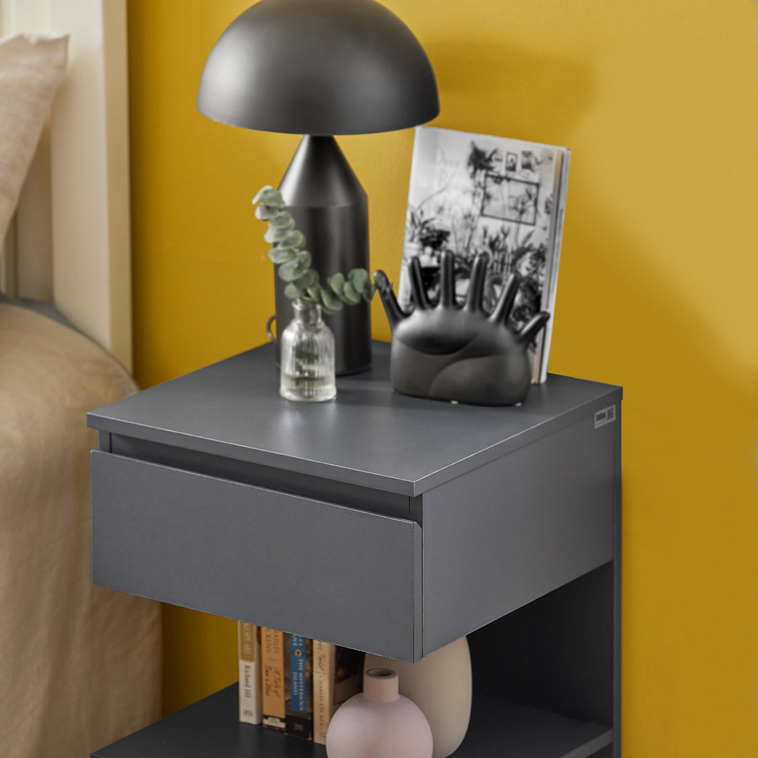 Haotian FBT49-HG, Bedside End Table with Drawers and Shelves Gray Image 3