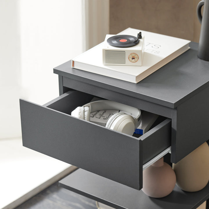 Haotian FBT49-HG, Bedside End Table with Drawers and Shelves Gray Image 4