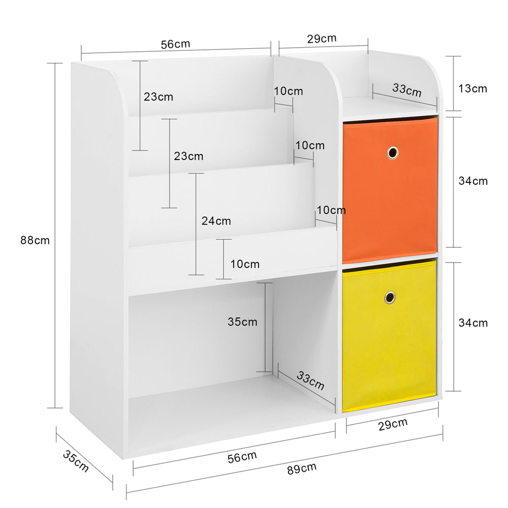 Haotian KMB37-W, Childrens Bookcase with 5 Shelves and 2 Fabric Boxes Toy Storage Shelf for Children Organiser Image 2