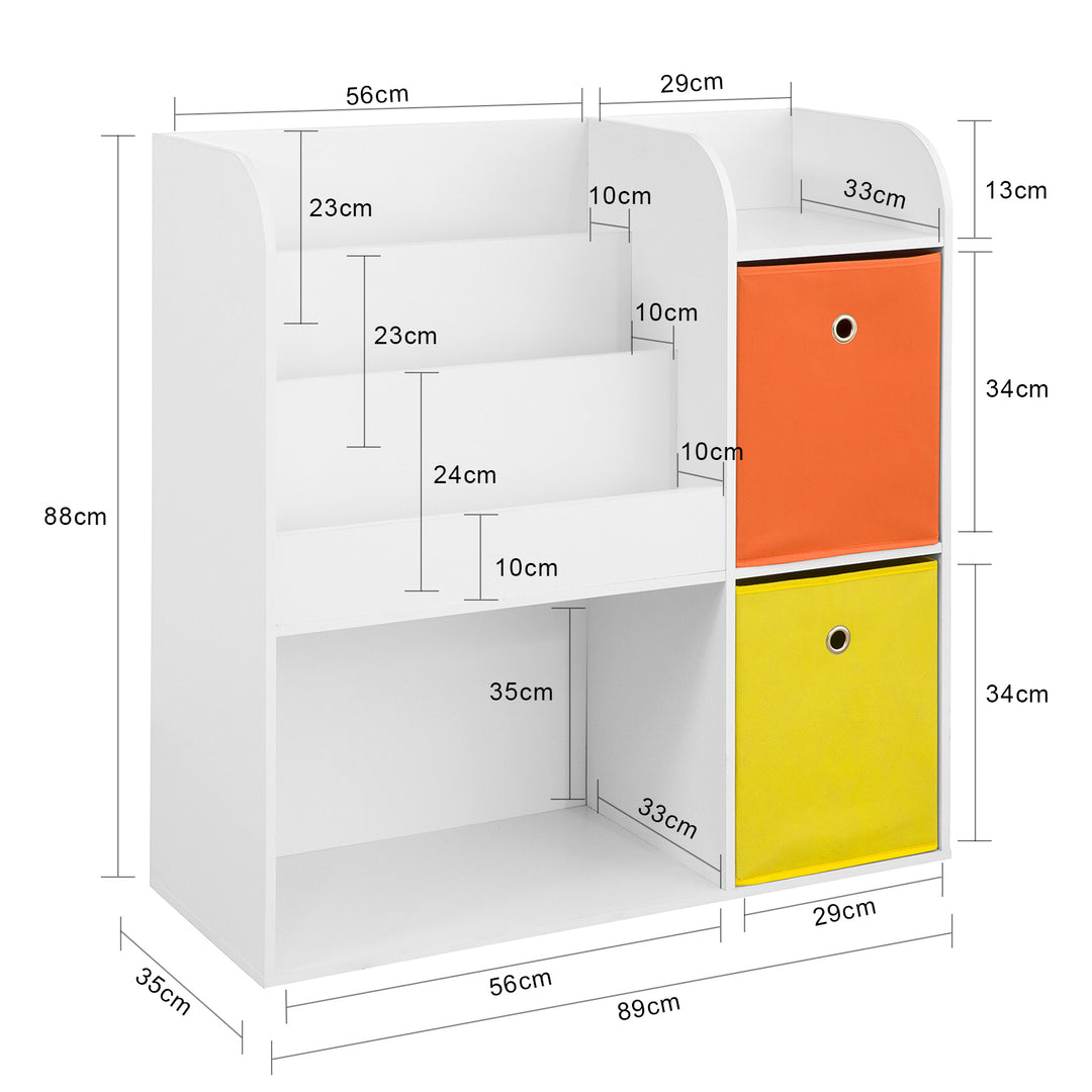 Haotian KMB37-W, Childrens Bookcase with 5 Shelves and 2 Fabric Boxes Toy Storage Shelf for Children Organiser Image 2