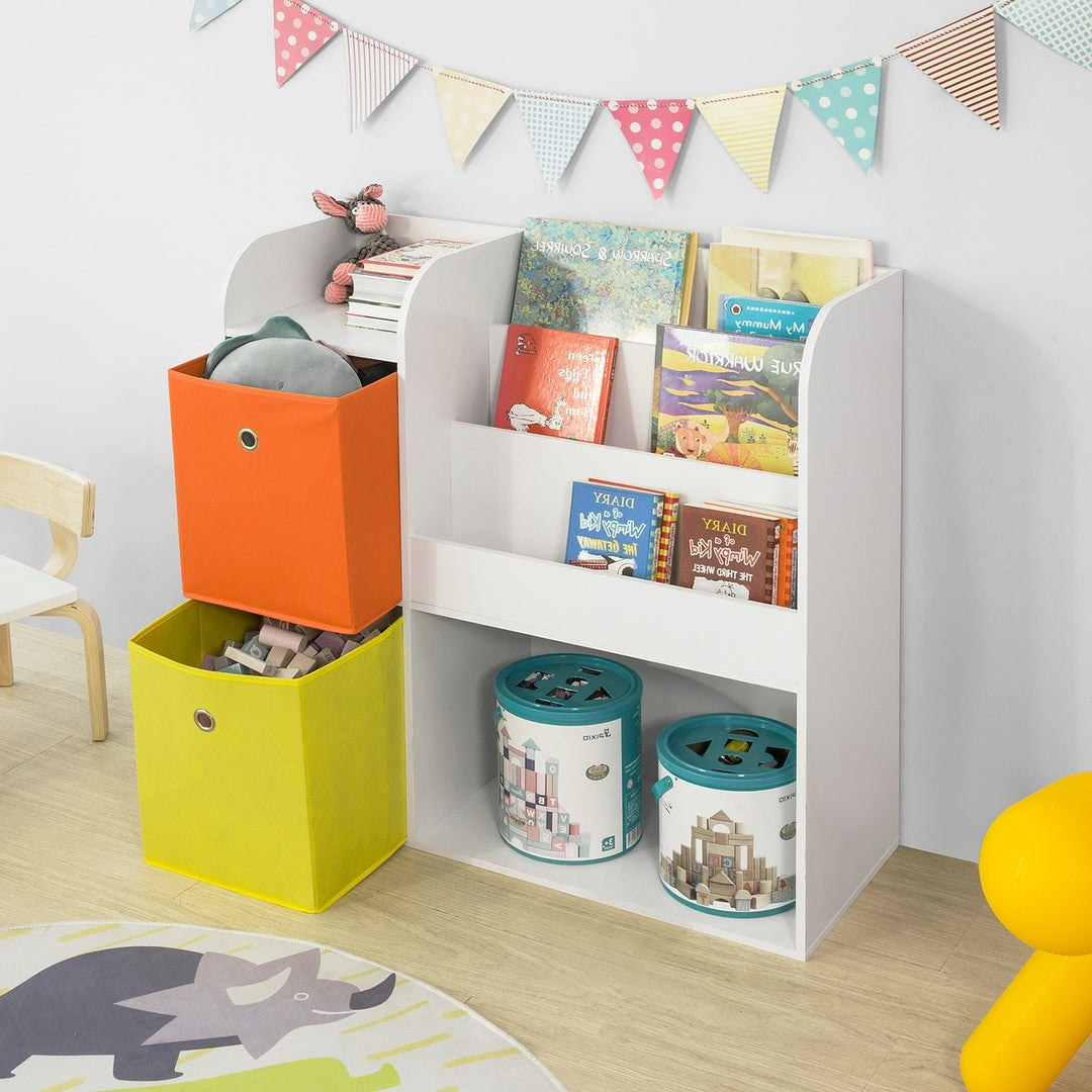 Haotian KMB37-W, Childrens Bookcase with 5 Shelves and 2 Fabric Boxes Toy Storage Shelf for Children Organiser Image 7